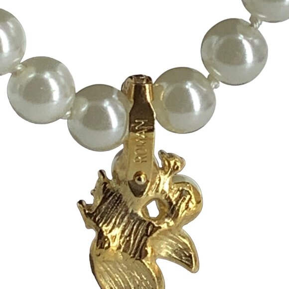 Vtg ROMAN Faux Pearl Necklace Enhancer Clear Rhinestone Pendant Signed 18" - Picture 5 of 6